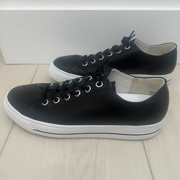 $378 Paul Green Black Leather Sneaker Men’s 7.5 Low Top- Worn Once - Picture 1 of 8